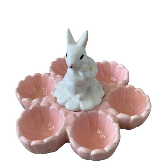 10 STRAWBERRY ST Easter Bunny Ceramic 6 Egg Holder Pink & White Spring NEW - Picture 10 of 10